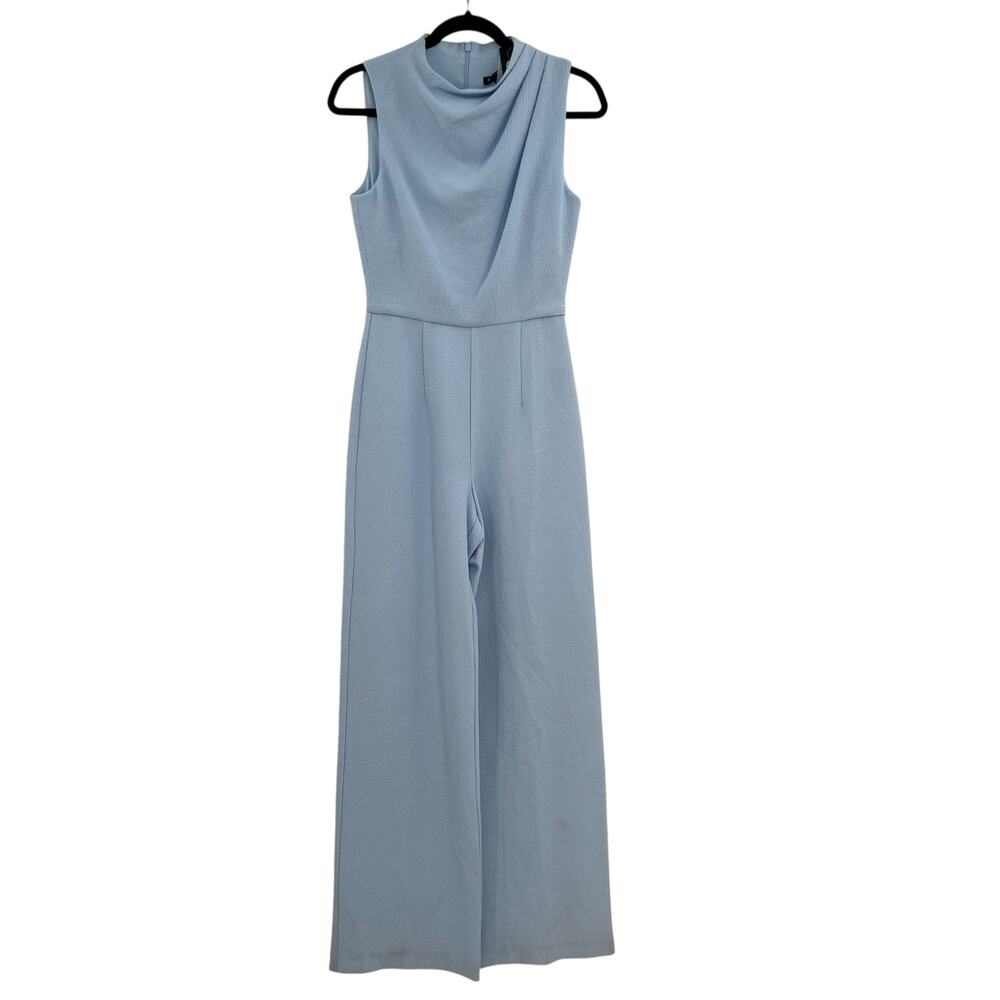 Black Halo Corrine Jumpsuit Blue Draped Wide Leg Made in‎ USA Size 2 NWT - Picture 2 of 16